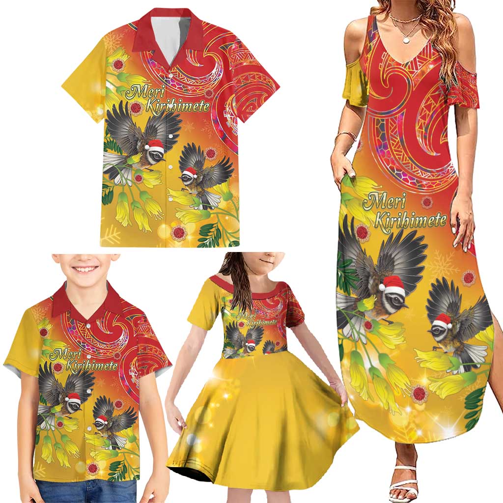 New Zealand Piwakawaka Christmas Family Matching Summer Maxi Dress and Hawaiian Shirt With Maori Pattern