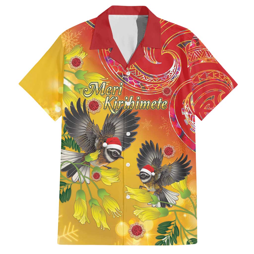 New Zealand Piwakawaka Christmas Hawaiian Shirt With Maori Pattern LT05 Yellow - Polynesian Pride