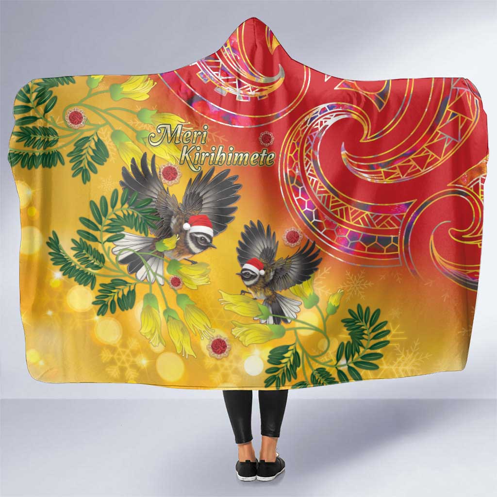 New Zealand Piwakawaka Christmas Hooded Blanket With Maori Pattern LT05 One Size Yellow - Polynesian Pride