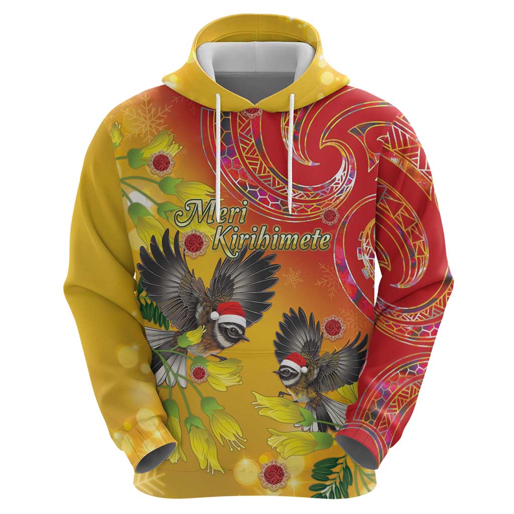 New Zealand Piwakawaka Christmas Hoodie With Maori Pattern