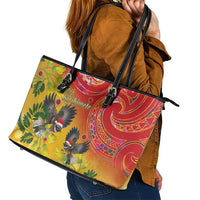 New Zealand Piwakawaka Christmas Leather Tote Bag With Maori Pattern LT05 - Polynesian Pride
