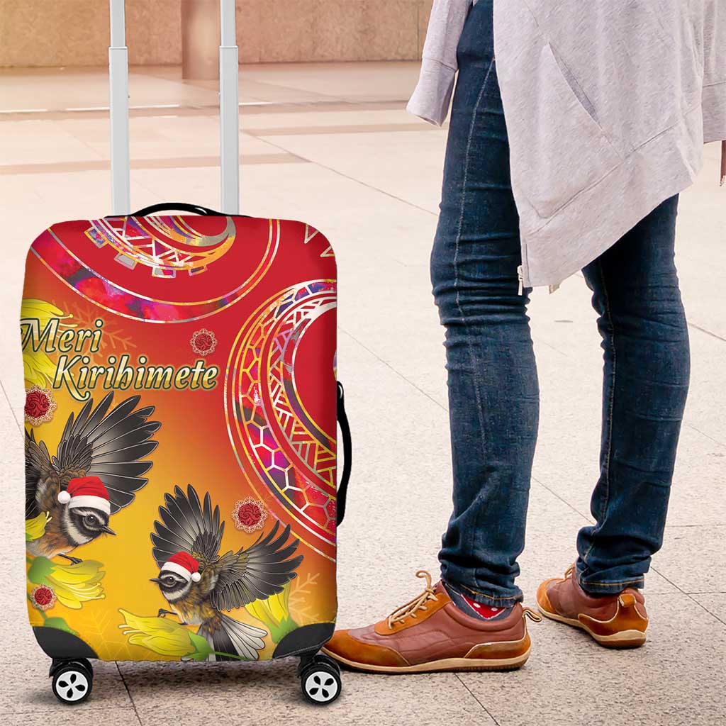 New Zealand Piwakawaka Christmas Luggage Cover With Maori Pattern