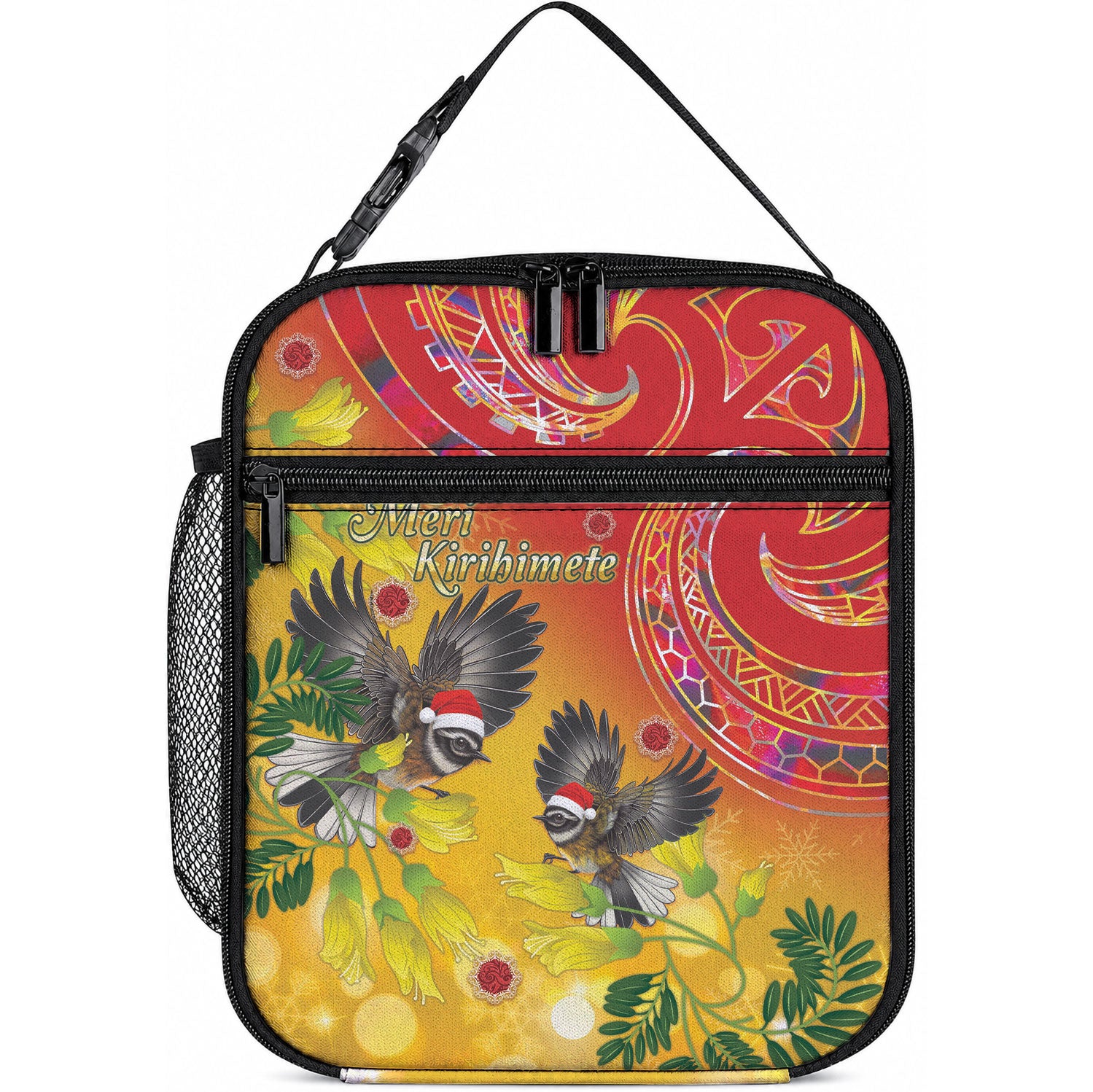 New Zealand Piwakawaka Christmas Lunch Bag With Maori Pattern LT05 10.2 × 8.3 × 4.3 inch Yellow - Polynesian Pride