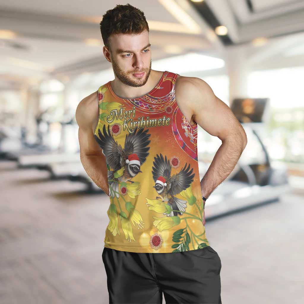 New Zealand Piwakawaka Christmas Men Tank Top With Maori Pattern LT05 Yellow - Polynesian Pride