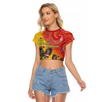 New Zealand Piwakawaka Christmas Raglan Cropped T Shirt With Maori Pattern LT05 Female Yellow - Polynesian Pride