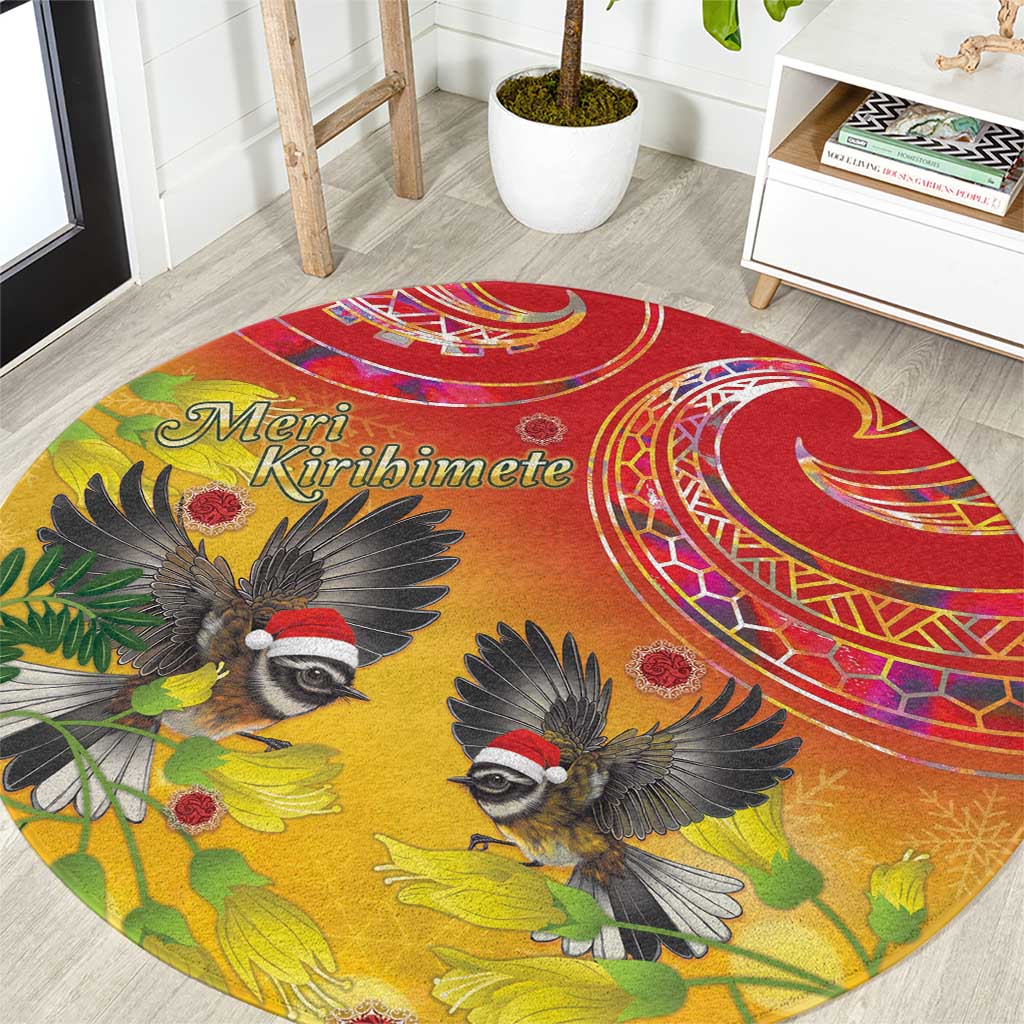 New Zealand Piwakawaka Christmas Round Carpet With Maori Pattern