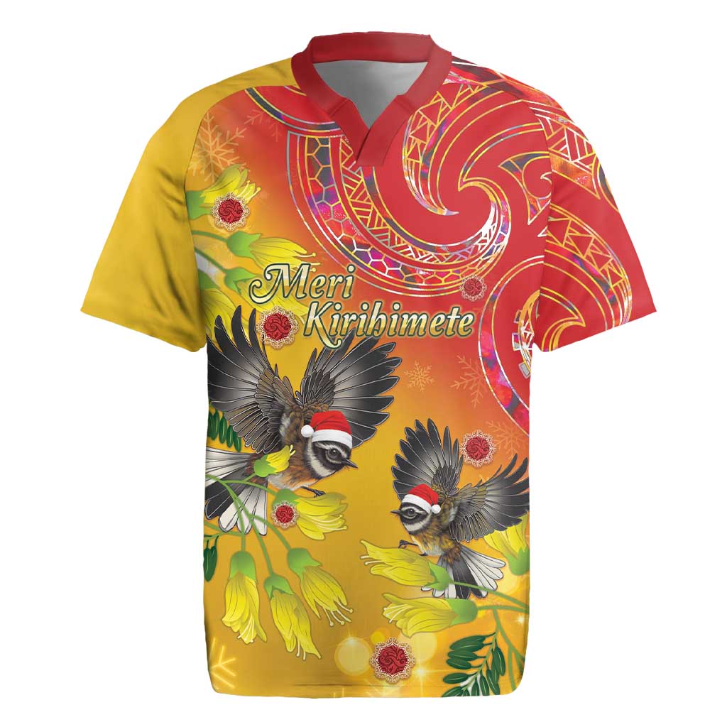 New Zealand Piwakawaka Christmas Rugby Jersey With Maori Pattern