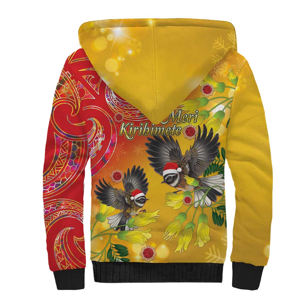New Zealand Piwakawaka Christmas Sherpa Hoodie With Maori Pattern LT05 - Polynesian Pride