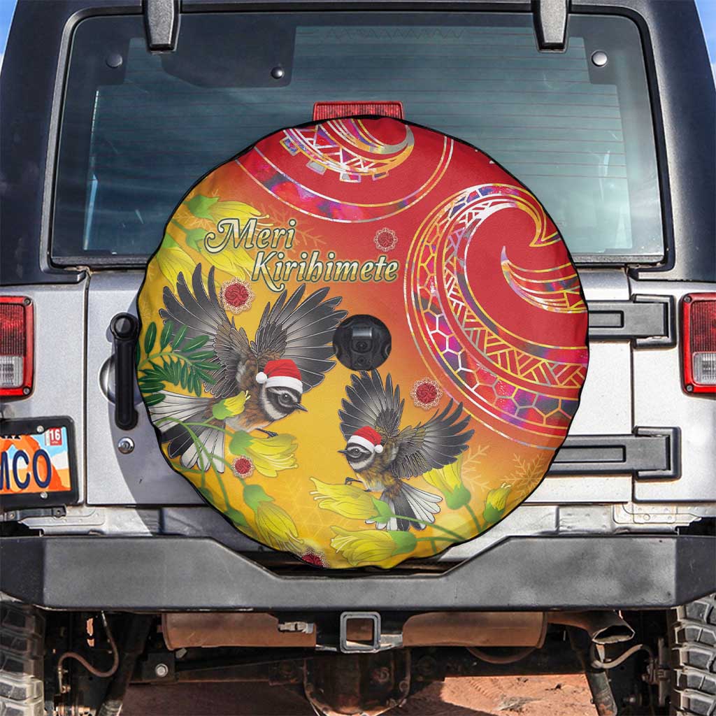 New Zealand Piwakawaka Christmas Spare Tire Cover With Maori Pattern LT05 Yellow - Polynesian Pride