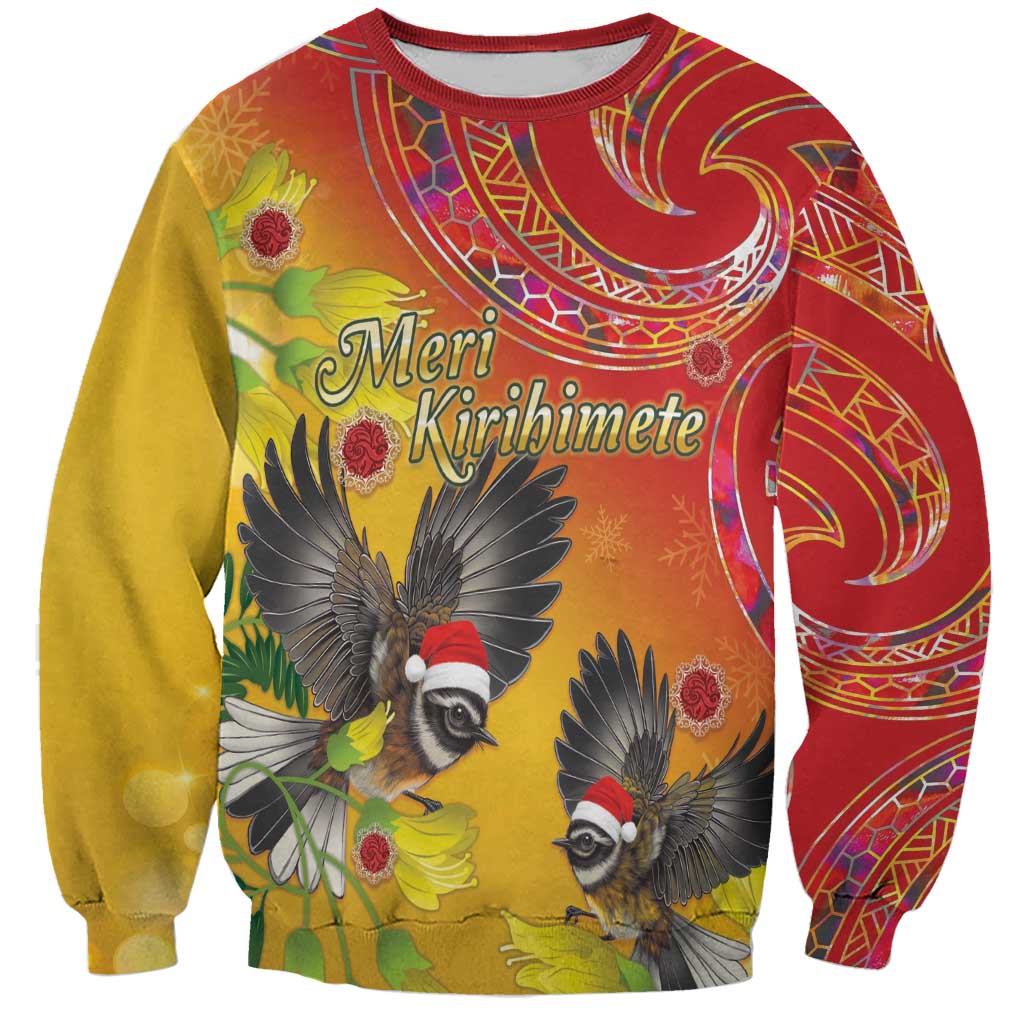 New Zealand Piwakawaka Christmas Sweatshirt With Maori Pattern