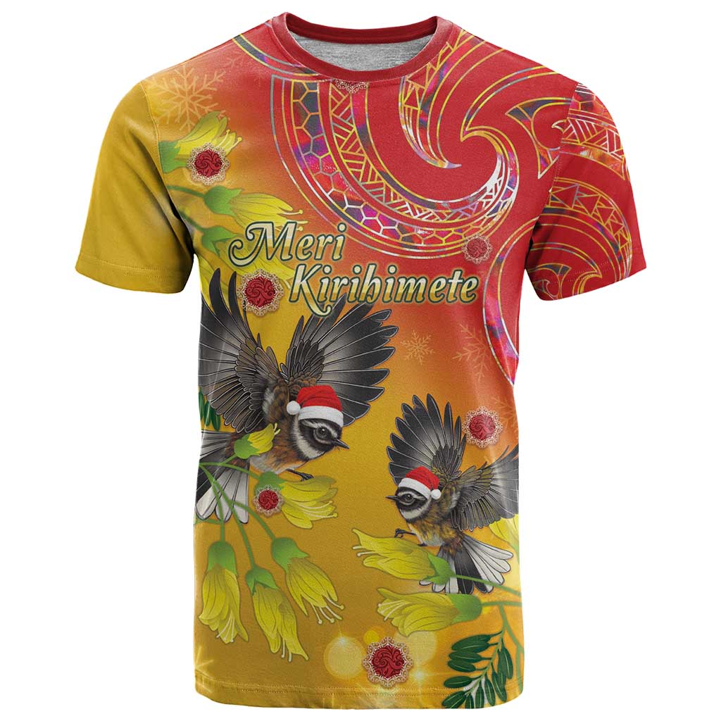 New Zealand Piwakawaka Christmas T Shirt With Maori Pattern LT05 Yellow - Polynesian Pride