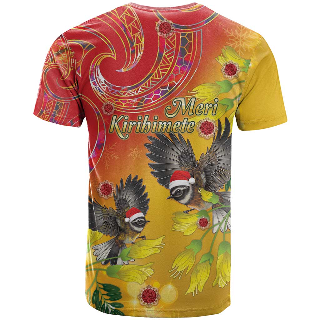 New Zealand Piwakawaka Christmas T Shirt With Maori Pattern LT05 - Polynesian Pride