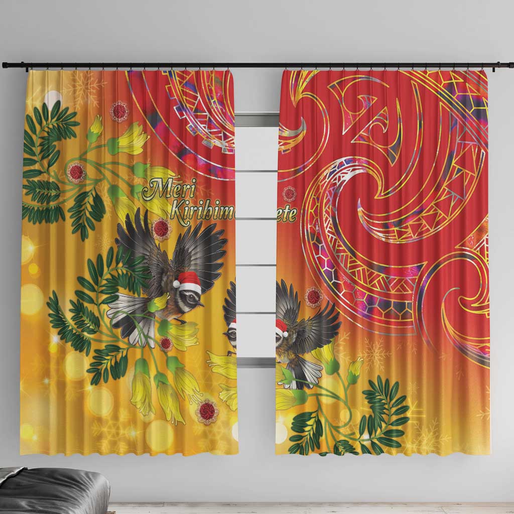 New Zealand Piwakawaka Christmas Window Curtain With Maori Pattern LT05 With Hooks Yellow - Polynesian Pride