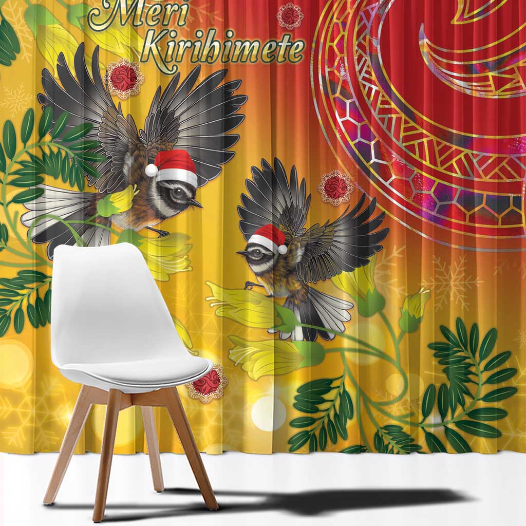 New Zealand Piwakawaka Christmas Window Curtain With Maori Pattern LT05 - Polynesian Pride