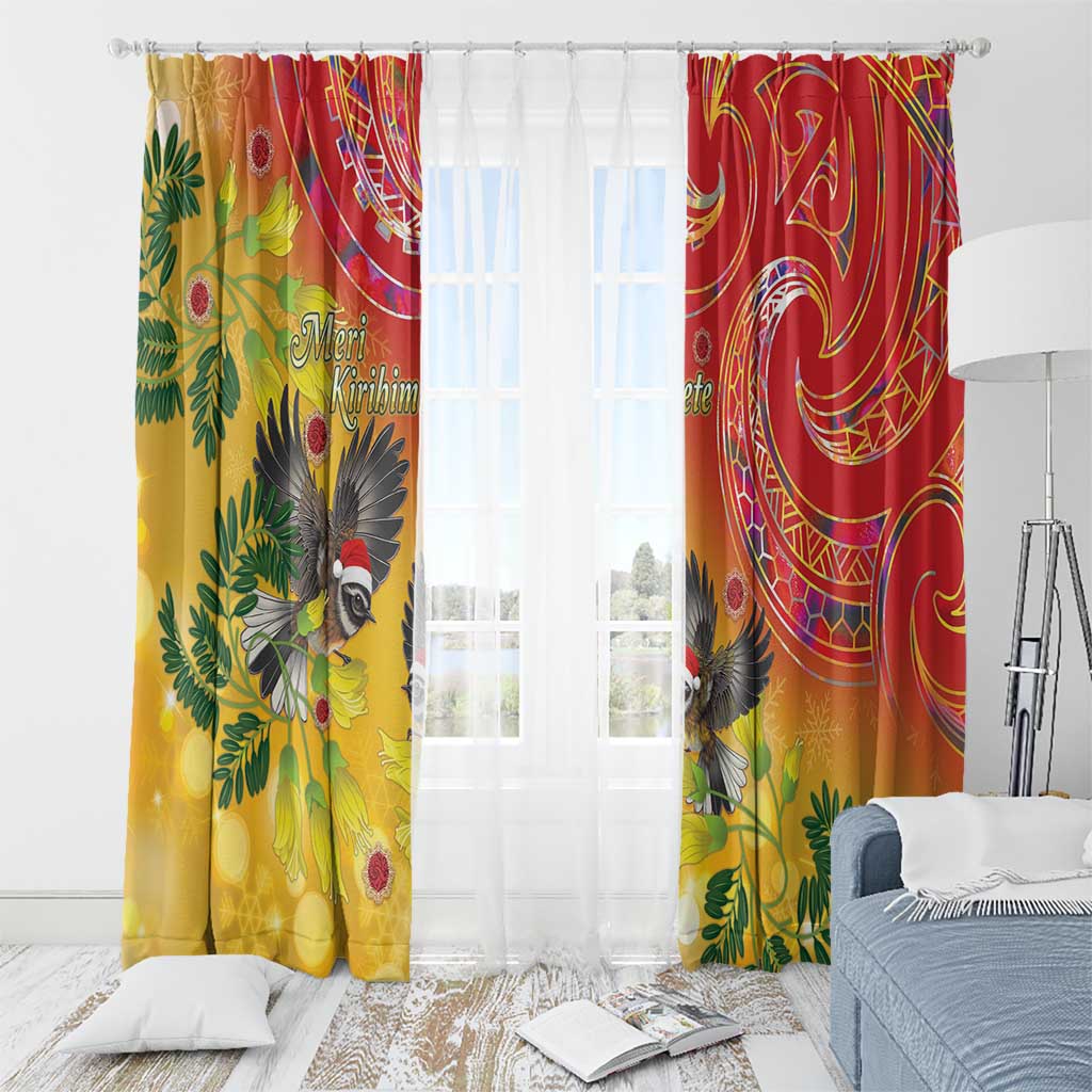 New Zealand Piwakawaka Christmas Window Curtain With Maori Pattern LT05 - Polynesian Pride