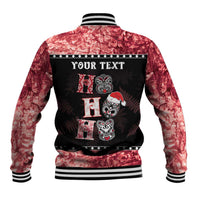 Personalised New Zealand Tiki Christmas Baseball Jacket Ho Ho Ho Paua Shell Glitter Red LT05 - Polynesian Pride