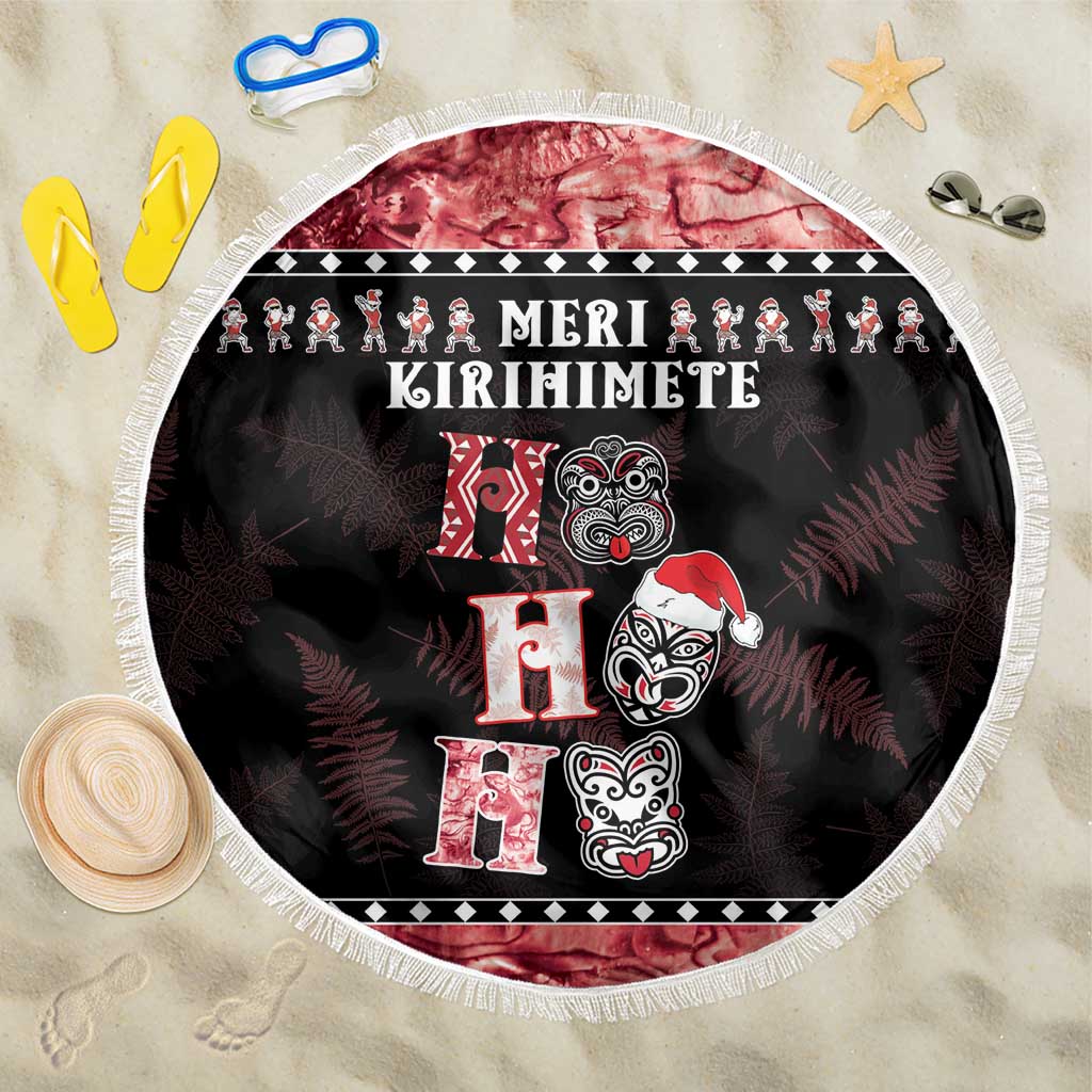 New Zealand Tiki Christmas Beach Blanket Ho Ho Ho Paua Shell Glitter Red