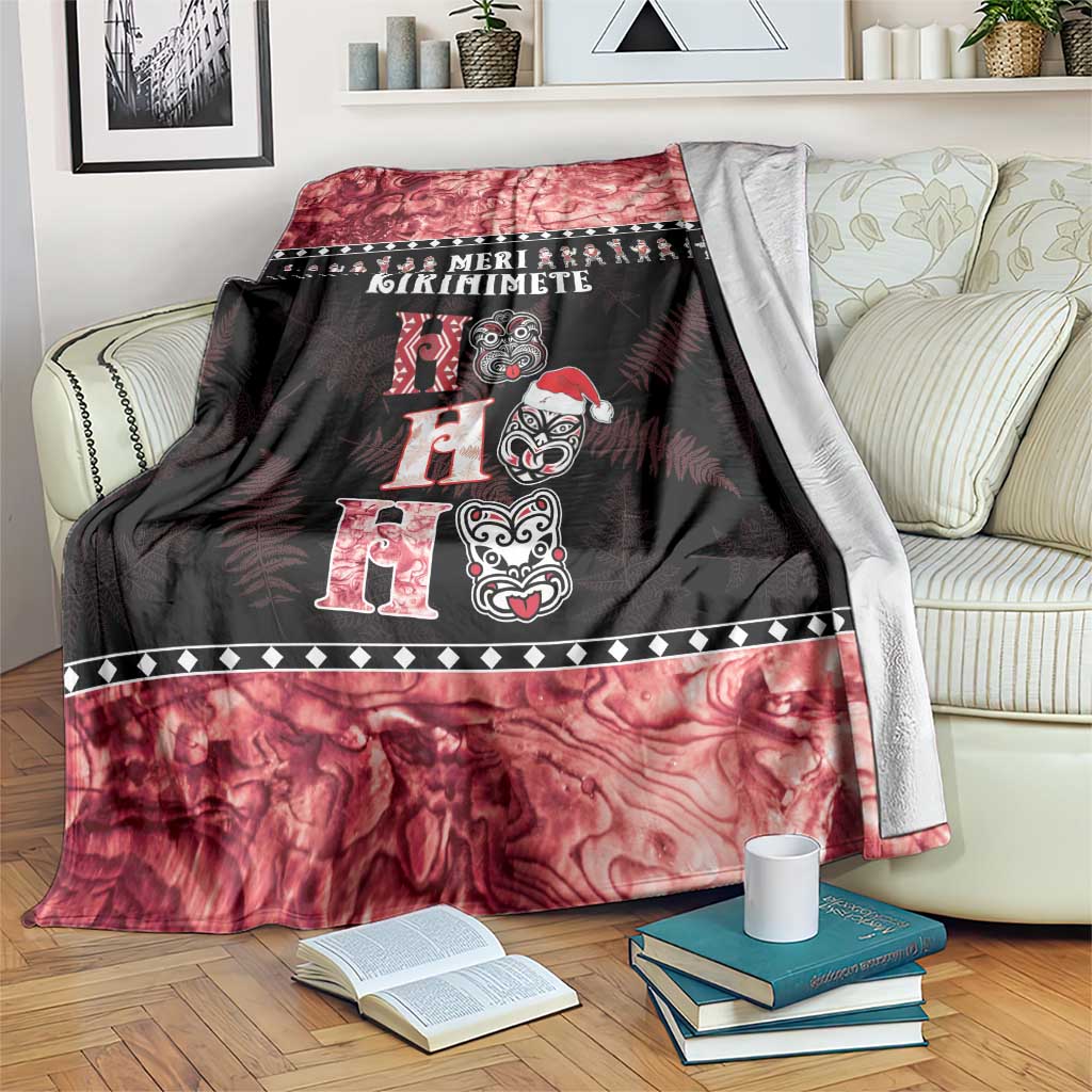 New Zealand Tiki Christmas Blanket Ho Ho Ho Paua Shell Glitter Red LT05 Black - Polynesian Pride