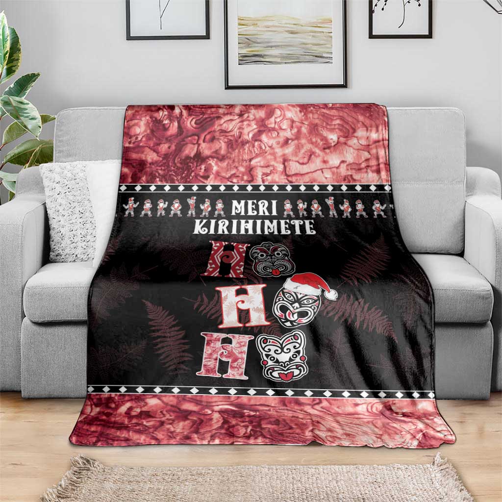 New Zealand Tiki Christmas Blanket Ho Ho Ho Paua Shell Glitter Red LT05 - Polynesian Pride