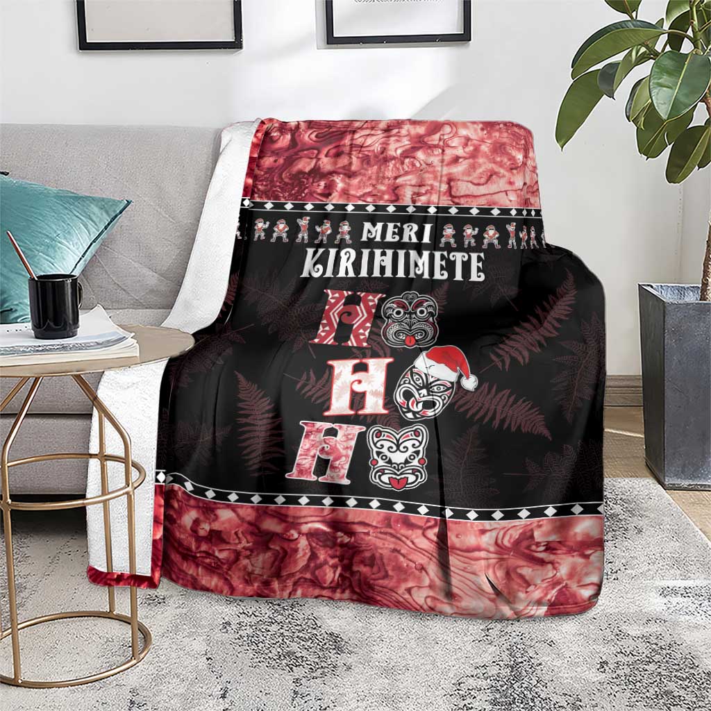 New Zealand Tiki Christmas Blanket Ho Ho Ho Paua Shell Glitter Red LT05 - Polynesian Pride