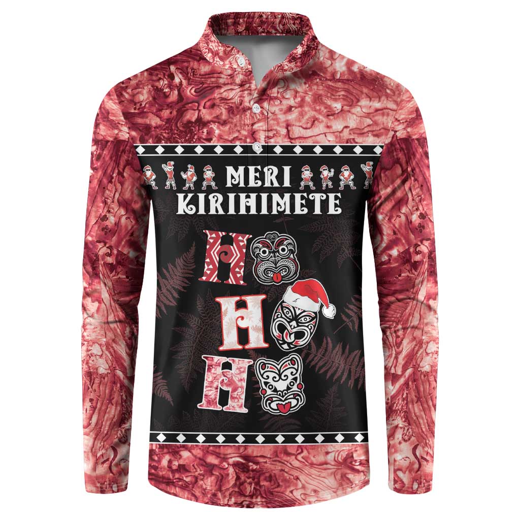 Personalised New Zealand Tiki Christmas Button Sweatshirt Ho Ho Ho Paua Shell Glitter Red LT05 Black - Polynesian Pride