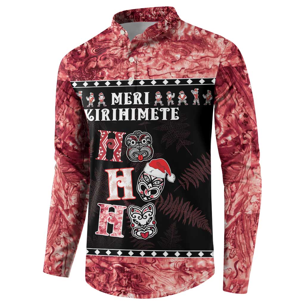 Personalised New Zealand Tiki Christmas Button Sweatshirt Ho Ho Ho Paua Shell Glitter Red LT05 - Polynesian Pride