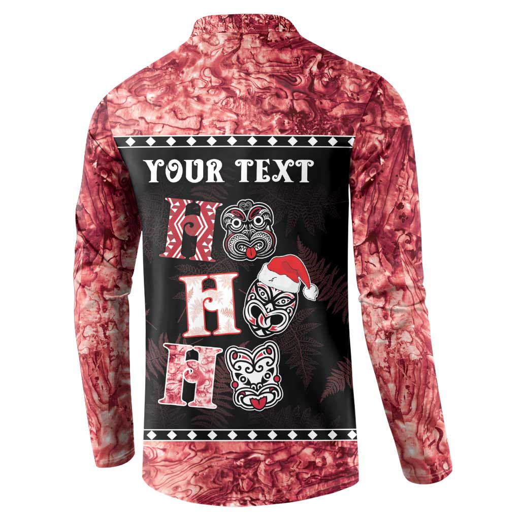 Personalised New Zealand Tiki Christmas Button Sweatshirt Ho Ho Ho Paua Shell Glitter Red LT05 - Polynesian Pride