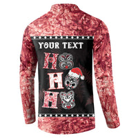 Personalised New Zealand Tiki Christmas Button Sweatshirt Ho Ho Ho Paua Shell Glitter Red LT05 - Polynesian Pride