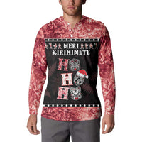 Personalised New Zealand Tiki Christmas Button Sweatshirt Ho Ho Ho Paua Shell Glitter Red LT05 - Polynesian Pride