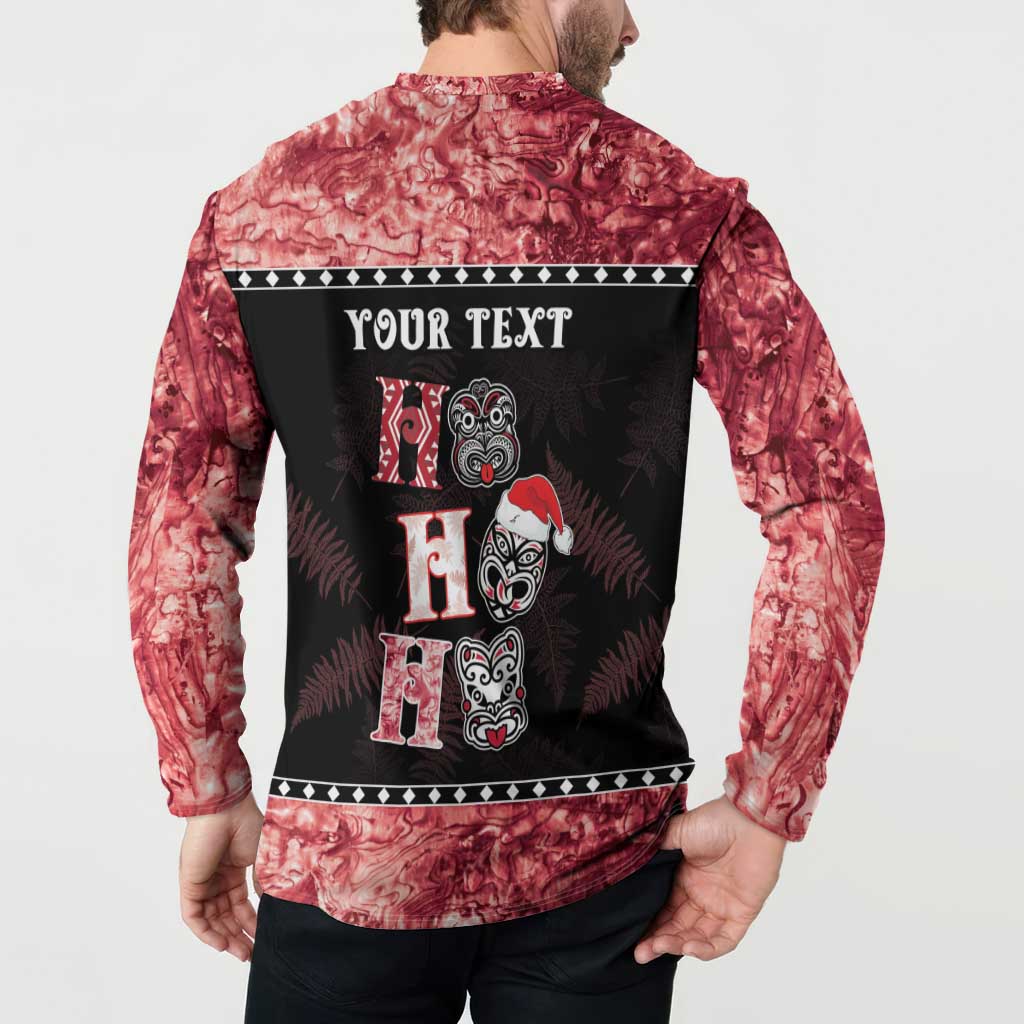Personalised New Zealand Tiki Christmas Button Sweatshirt Ho Ho Ho Paua Shell Glitter Red LT05 - Polynesian Pride