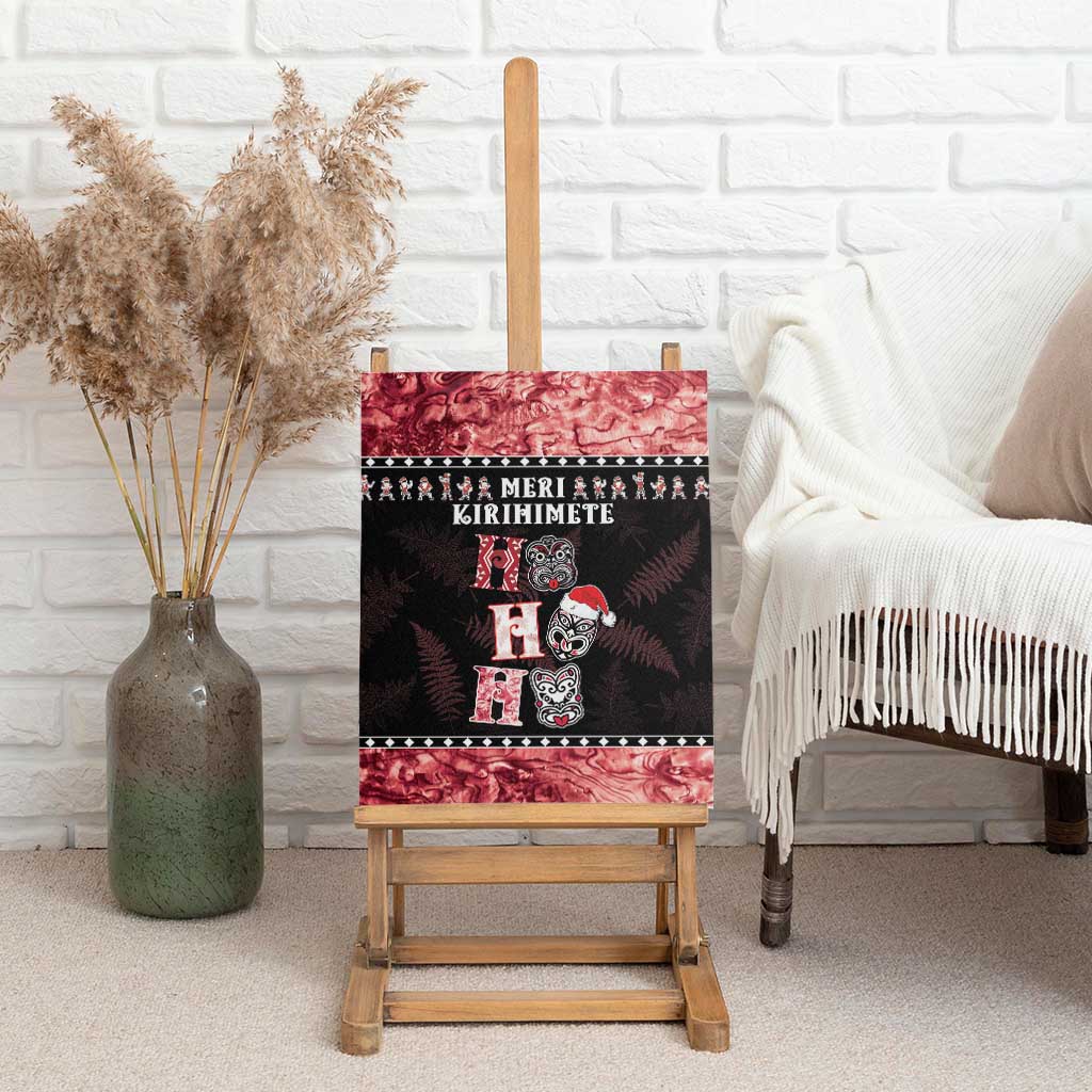 New Zealand Tiki Christmas Canvas Wall Art Ho Ho Ho Paua Shell Glitter Red LT05 - Polynesian Pride