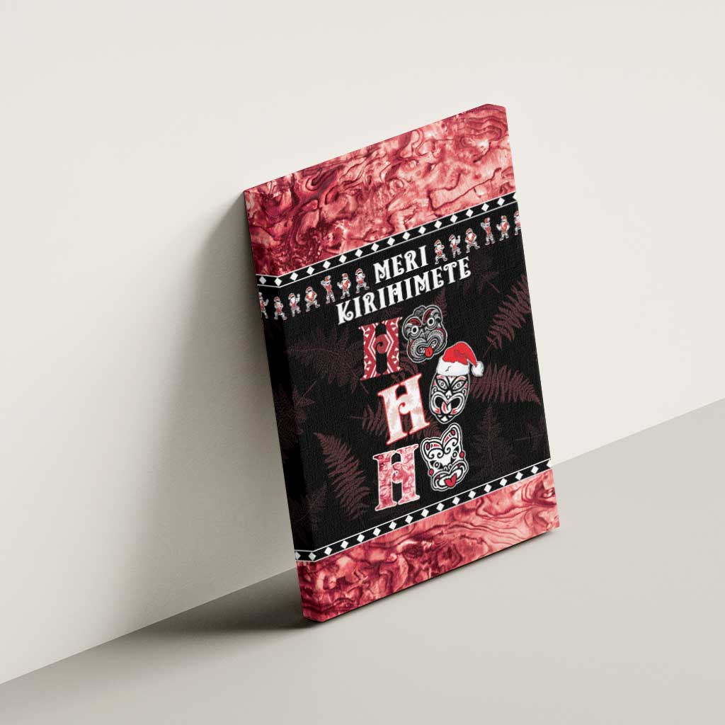 New Zealand Tiki Christmas Canvas Wall Art Ho Ho Ho Paua Shell Glitter Red LT05 - Polynesian Pride