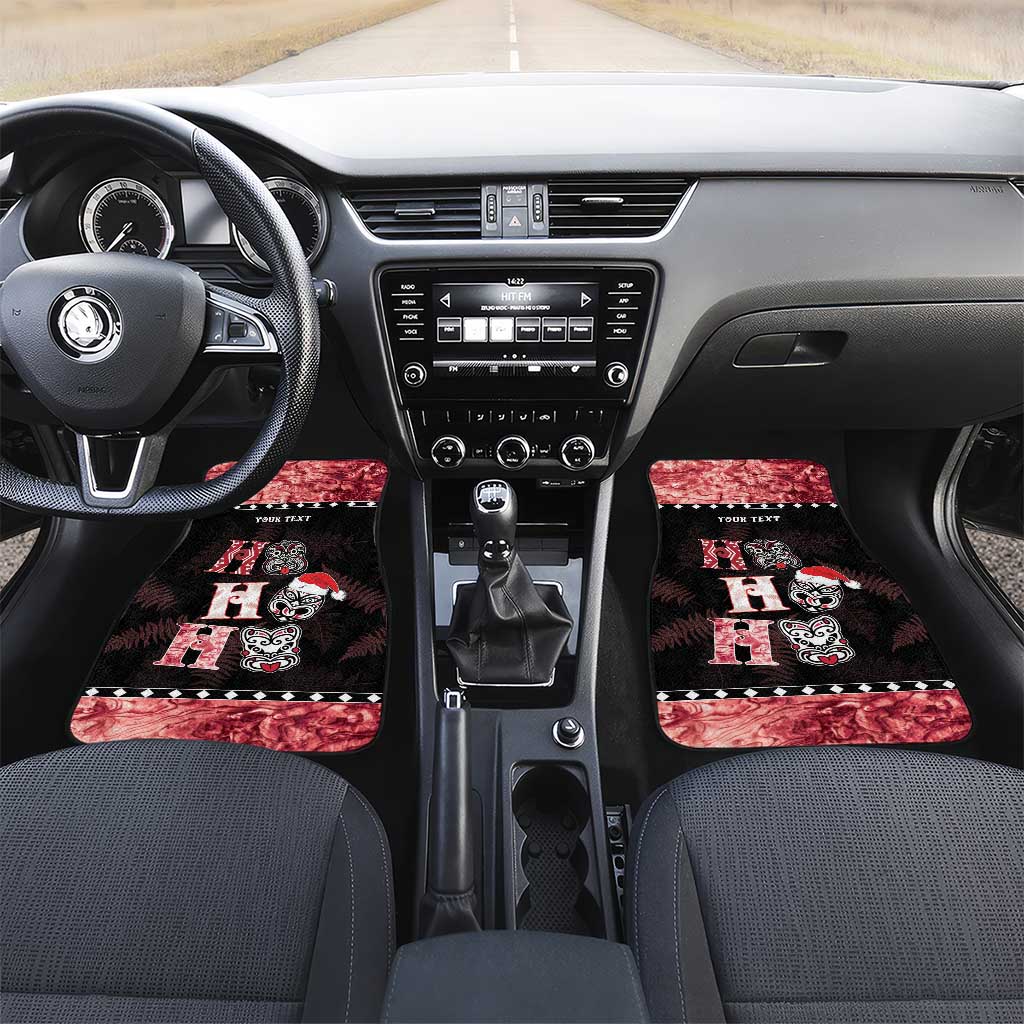 New Zealand Tiki Christmas Car Mats Ho Ho Ho Paua Shell Glitter Red LT05 Set 2pcs - Front Black - Polynesian Pride