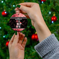 Personalised New Zealand Tiki Christmas Ceramic Ornament Ho Ho Ho Paua Shell Glitter Red LT05 - Polynesian Pride