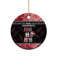 Personalised New Zealand Tiki Christmas Ceramic Ornament Ho Ho Ho Paua Shell Glitter Red LT05 - Polynesian Pride