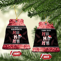 Personalised New Zealand Tiki Christmas Ceramic Ornament Ho Ho Ho Paua Shell Glitter Red LT05 Bell Flake Black - Polynesian Pride