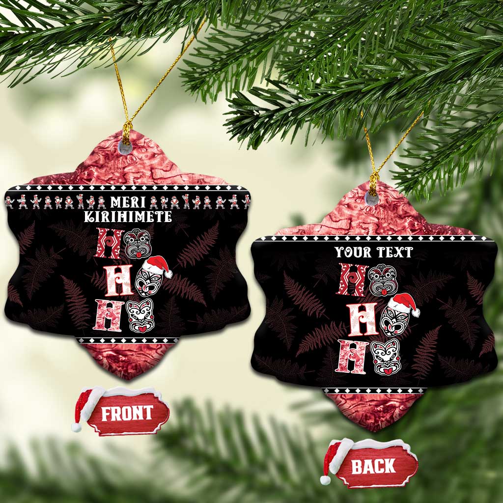 Personalised New Zealand Tiki Christmas Ceramic Ornament Ho Ho Ho Paua Shell Glitter Red LT05 Snow Flake Black - Polynesian Pride