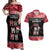 Personalised New Zealand Tiki Christmas Couples Matching Off Shoulder Maxi Dress and Hawaiian Shirt Ho Ho Ho Paua Shell Glitter Red