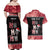 Personalised New Zealand Tiki Christmas Couples Matching Off Shoulder Maxi Dress and Hawaiian Shirt Ho Ho Ho Paua Shell Glitter Red