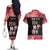 Personalised New Zealand Tiki Christmas Couples Matching Off The Shoulder Long Sleeve Dress and Hawaiian Shirt Ho Ho Ho Paua Shell Glitter Red