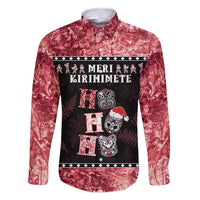 Personalised New Zealand Tiki Christmas Family Matching Long Sleeve Bodycon Dress and Hawaiian Shirt Ho Ho Ho Paua Shell Glitter Red