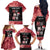 Personalised New Zealand Tiki Christmas Family Matching Off The Shoulder Long Sleeve Dress and Hawaiian Shirt Ho Ho Ho Paua Shell Glitter Red