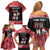 Personalised New Zealand Tiki Christmas Family Matching Off Shoulder Short Dress and Hawaiian Shirt Ho Ho Ho Paua Shell Glitter Red