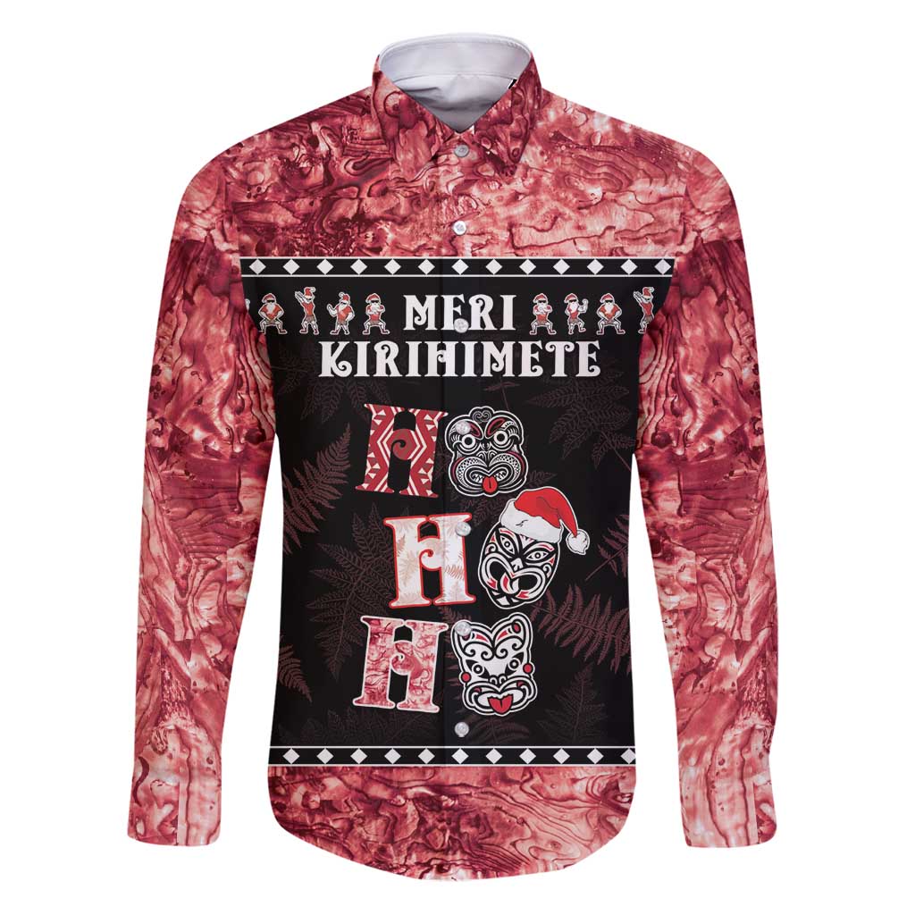 Personalised New Zealand Tiki Christmas Family Matching Puletasi and Hawaiian Shirt Ho Ho Ho Paua Shell Glitter Red