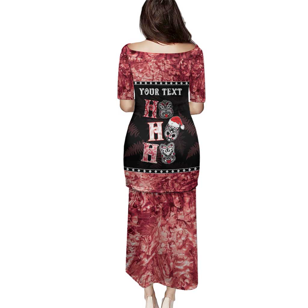 Personalised New Zealand Tiki Christmas Family Matching Puletasi and Hawaiian Shirt Ho Ho Ho Paua Shell Glitter Red