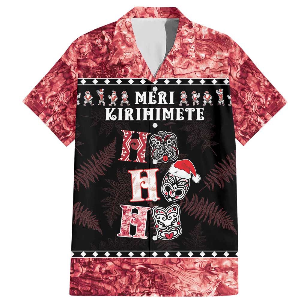 Personalised New Zealand Tiki Christmas Hawaiian Shirt Ho Ho Ho Paua Shell Glitter Red