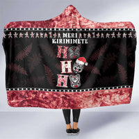 New Zealand Tiki Christmas Hooded Blanket Ho Ho Ho Paua Shell Glitter Red LT05 One Size Black - Polynesian Pride
