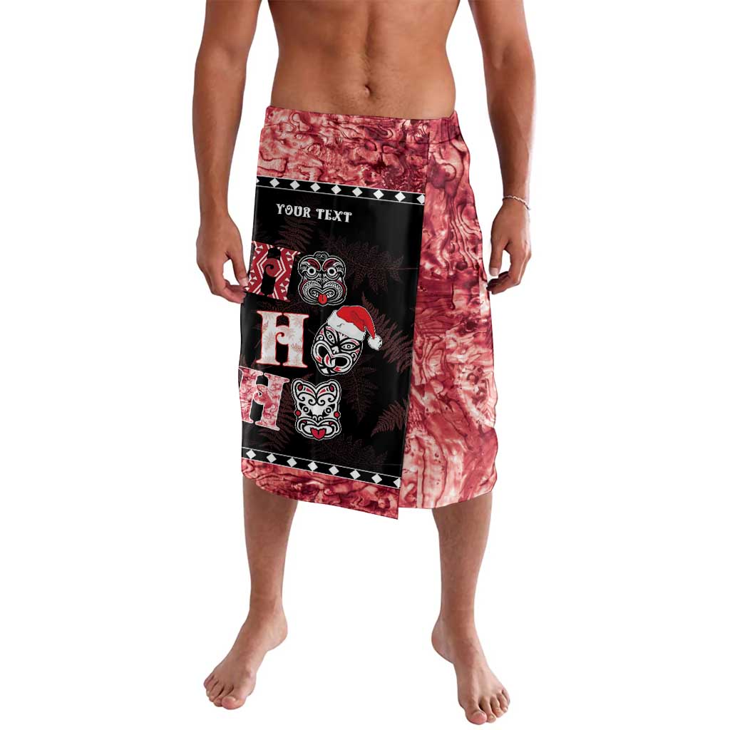 Personalised New Zealand Tiki Christmas Lavalava Ho Ho Ho Paua Shell Glitter Red LT05 Black - Polynesian Pride
