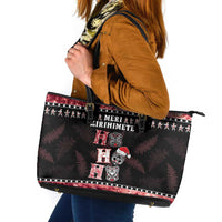 New Zealand Tiki Christmas Leather Tote Bag Ho Ho Ho Paua Shell Glitter Red LT05 Black - Polynesian Pride