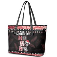 New Zealand Tiki Christmas Leather Tote Bag Ho Ho Ho Paua Shell Glitter Red LT05 - Polynesian Pride